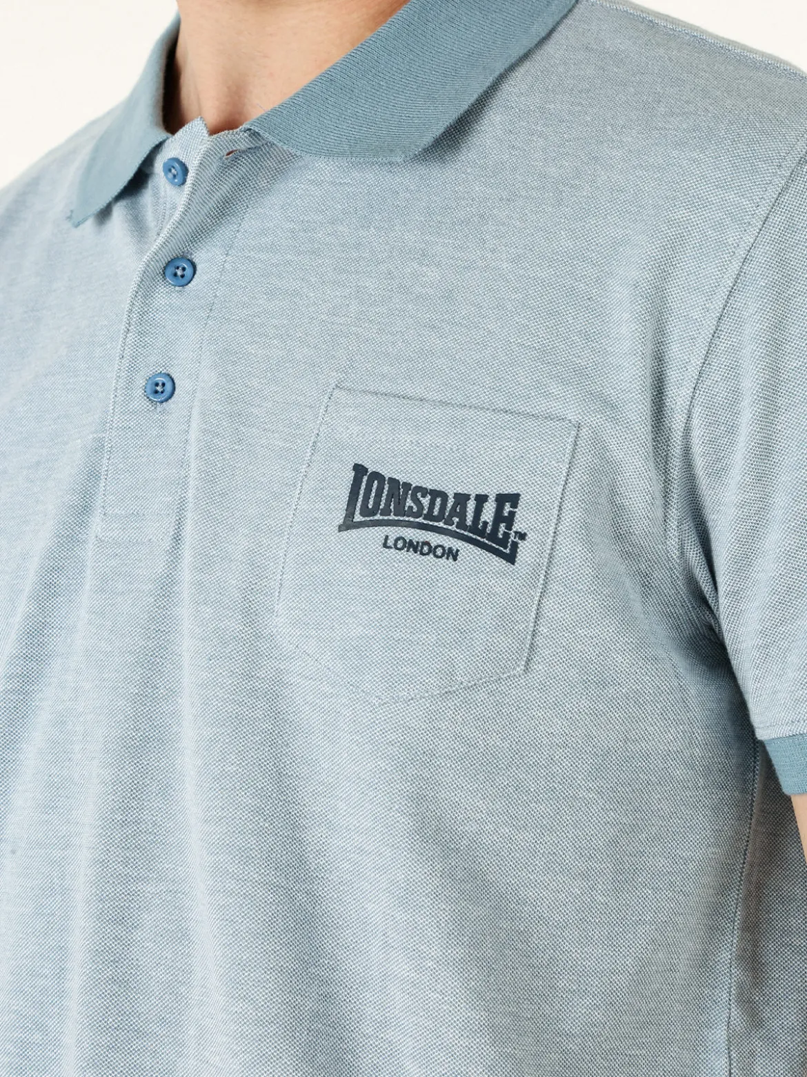 Lonsdale Polo da uomo in cotone a maniche corte con taschino - azzurro