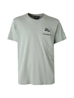 Lonsdale T-shirt da uomo in cotone con taschino a filetto e logo - verde chiaro