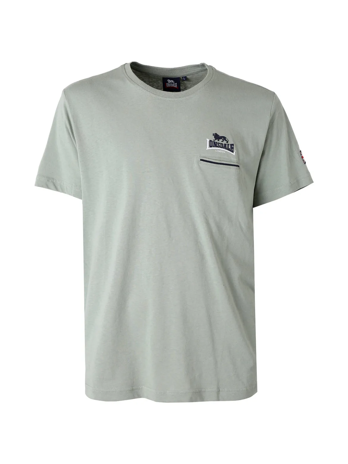 Lonsdale T-shirt da uomo in cotone con taschino a filetto e logo - verde chiaro