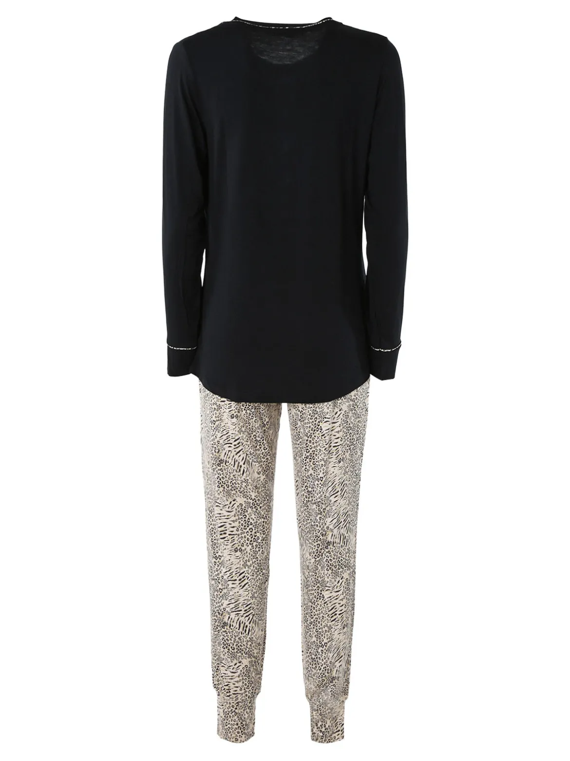Lormar WILD Pigiama lugo da donna in viscosa con pantaloni animalier - nero
