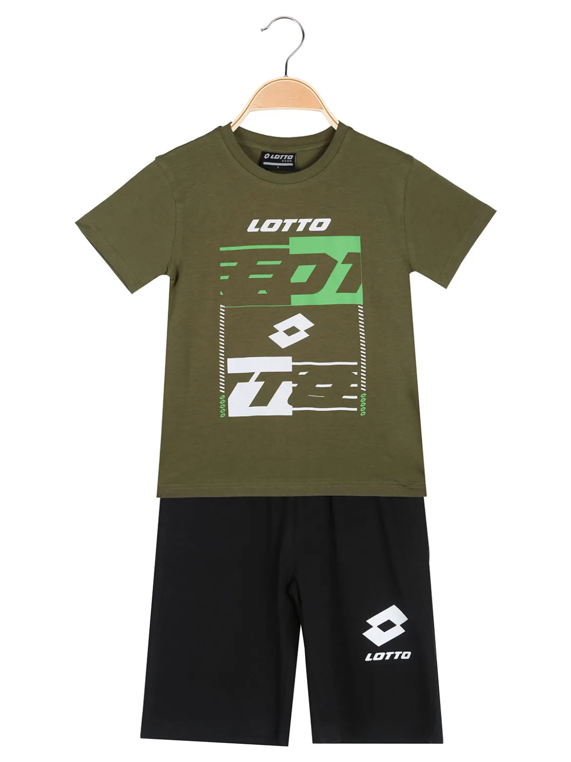 Lotto Completo corto da bambino in cotone con t-shirt e bermuda - militare