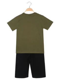 Lotto Completo corto da bambino in cotone con t-shirt e bermuda - militare