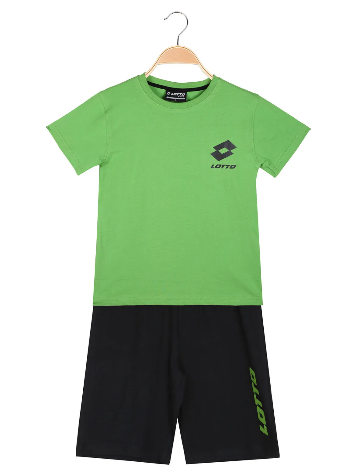 Lotto Completo corto da bambino in cotone con t-shirt logo e bermuda - verde