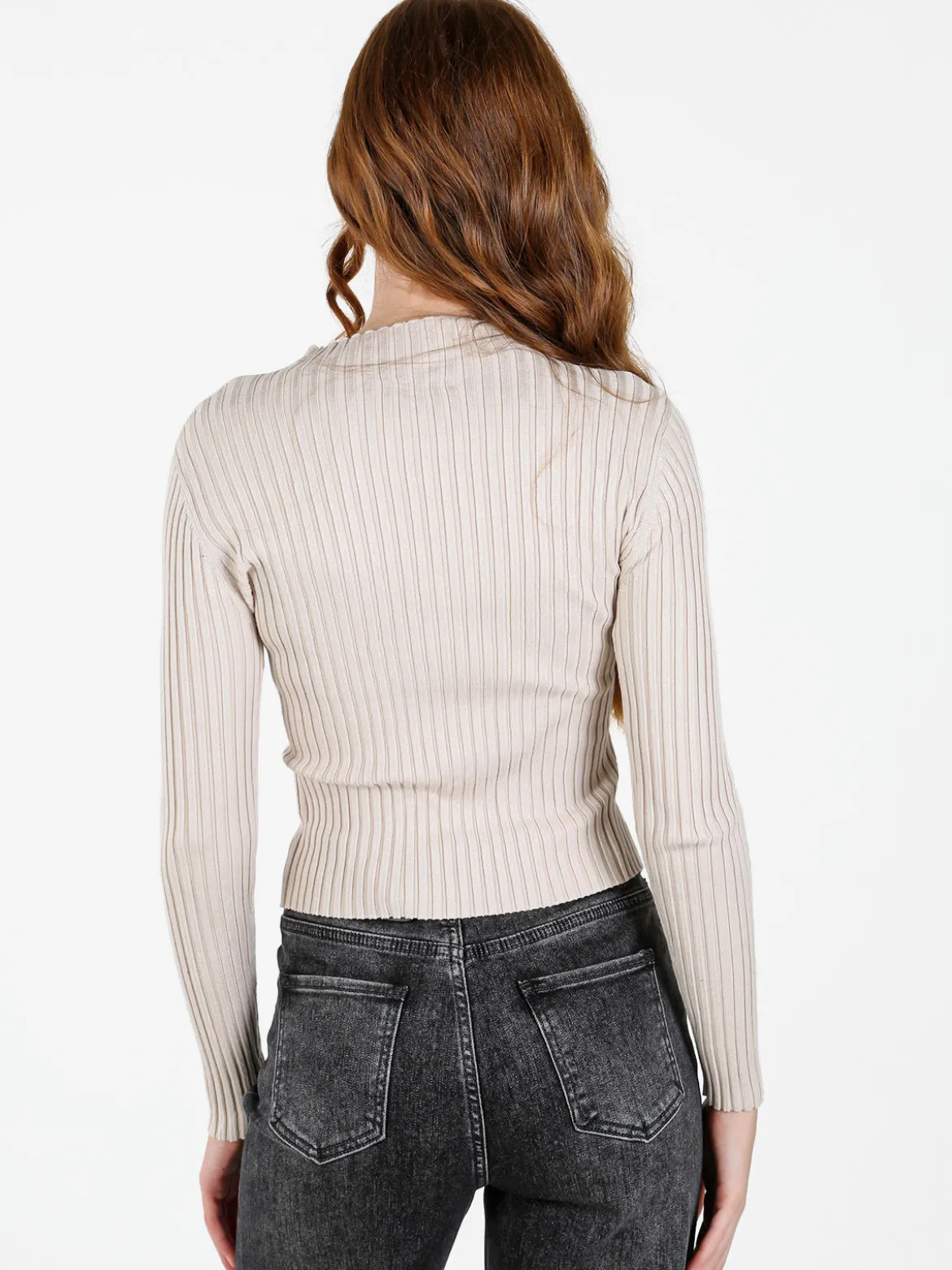 Louise Doro Maglia donna a costine con finale a punta - beige