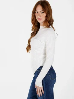 Louise Doro Maglia donna a costine con finale a punta - bianco