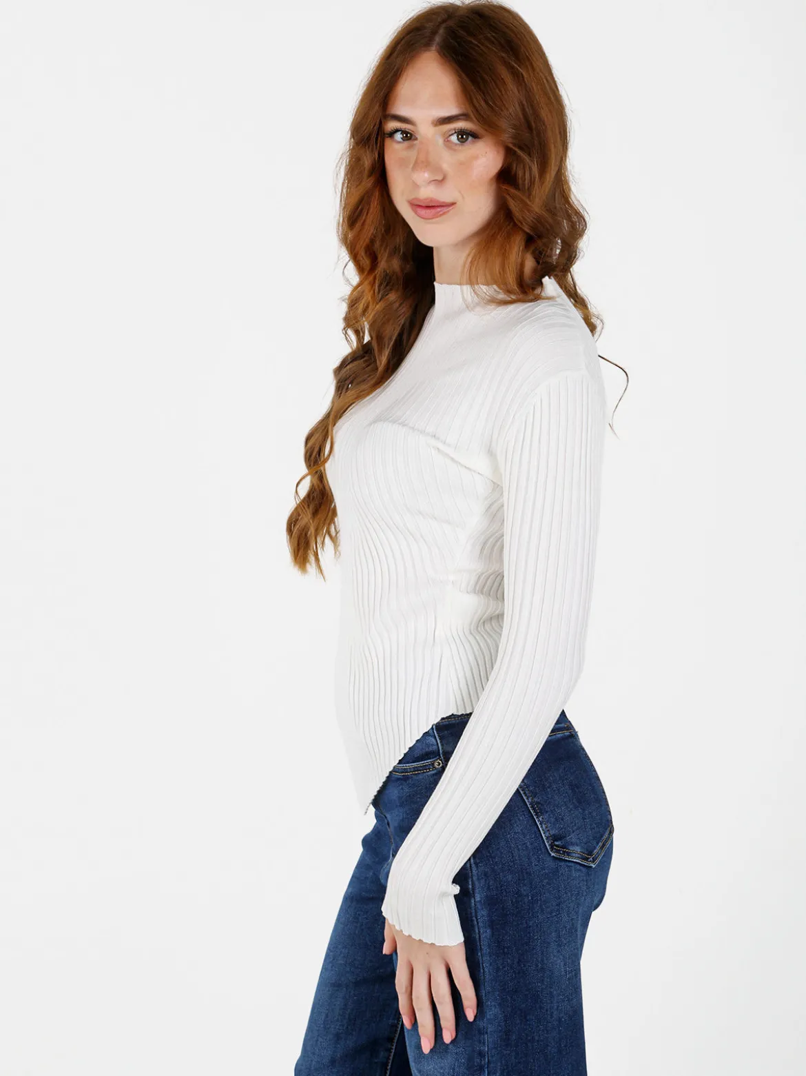 Louise Doro Maglia donna a costine con finale a punta - bianco