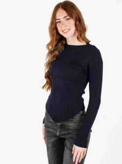 Louise Doro Maglia donna a costine con finale a punta - blu scuro