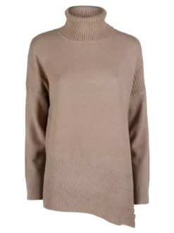 Louise Doro Maglione dolcevita da donna con spacco laterale - taupe