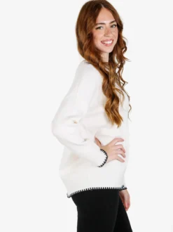 Louise Doro Maglione donna con bordi a contrasto - bianco