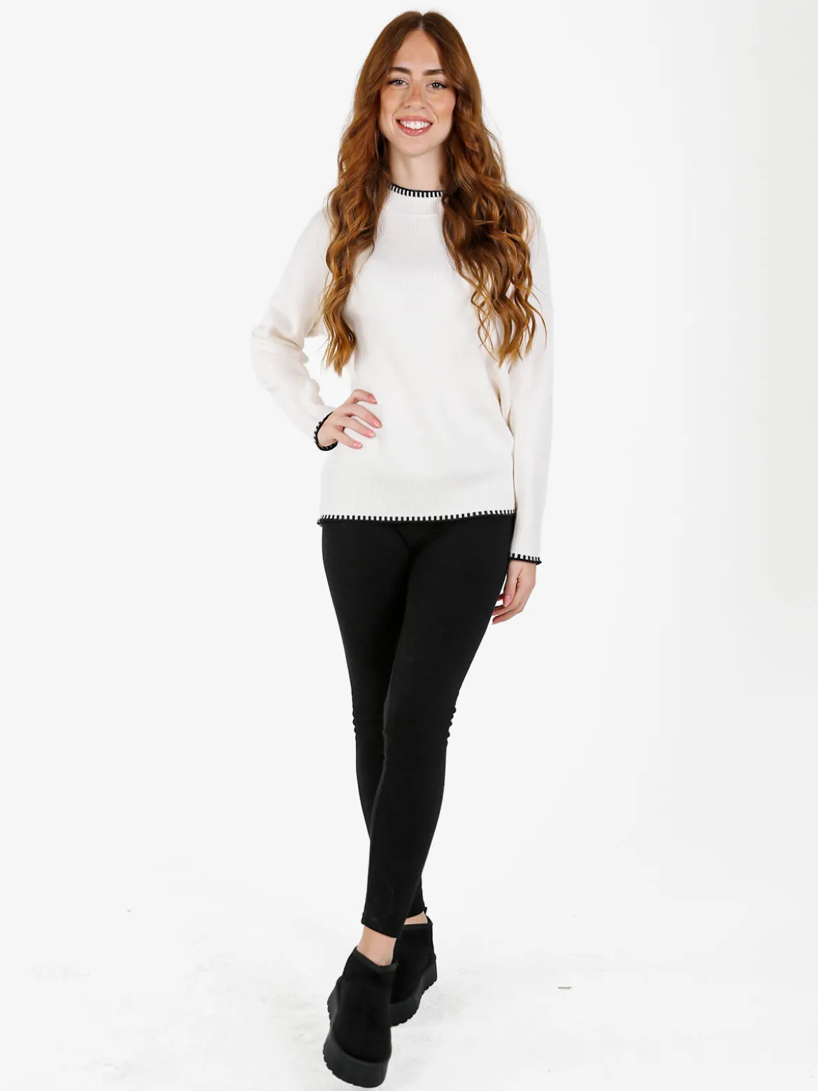 Louise Doro Maglione donna con bordi a contrasto - bianco