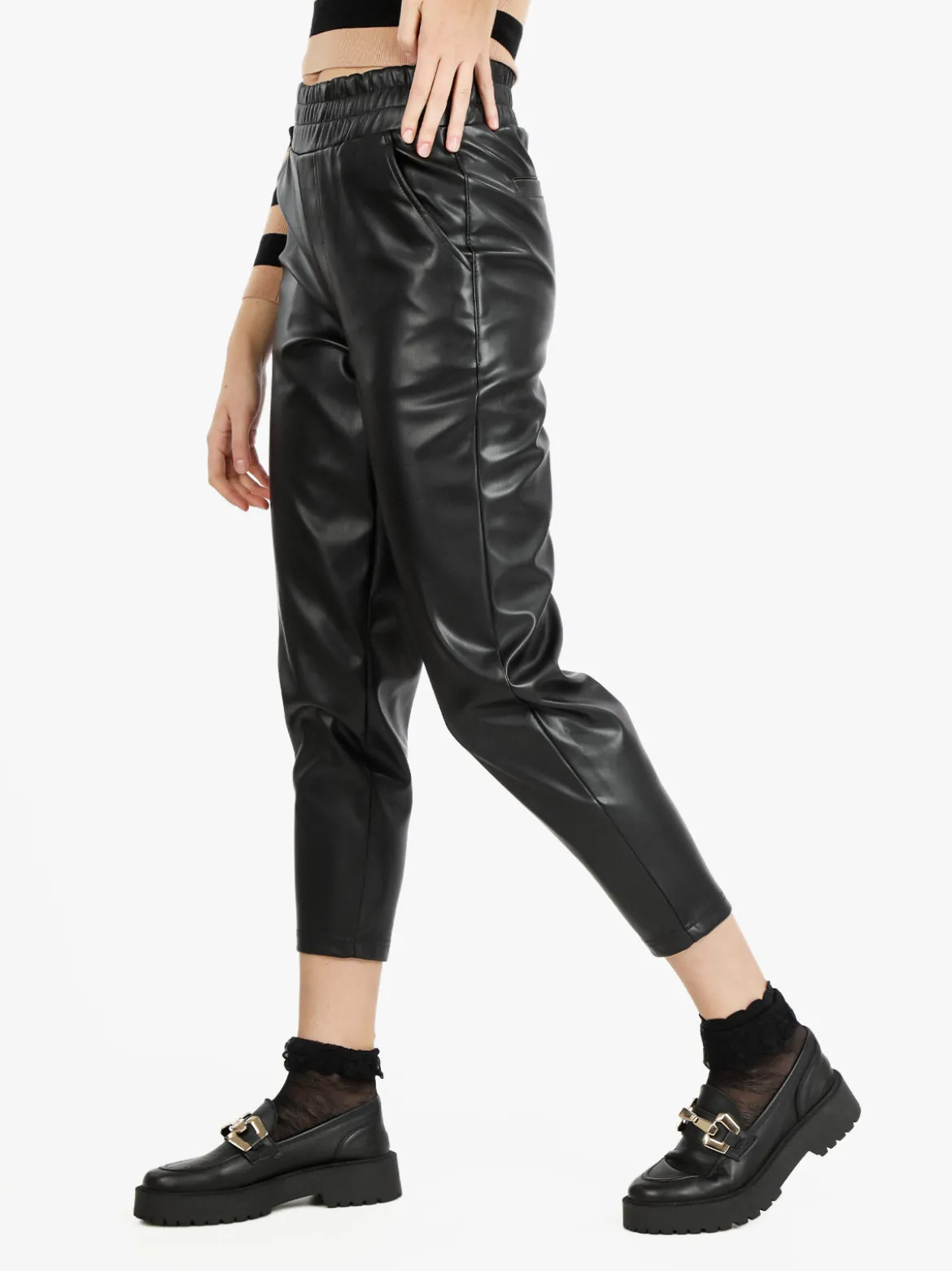 Louise Doro Pantaloni donna effetto pelle a vita alta