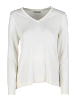 Louise Doro Pullover donna in maglia con scollo a V - bianco