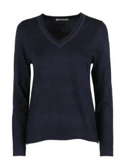 Louise Doro Pullover donna in maglia con scollo a V - blu scuro