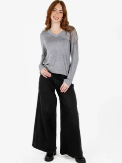 Louise Doro Pullover donna in maglia con scollo a V - grigio