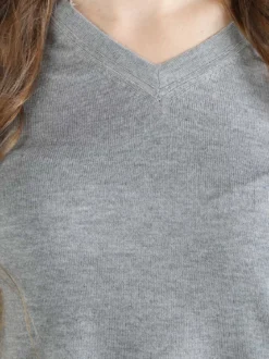 Louise Doro Pullover donna in maglia con scollo a V - grigio