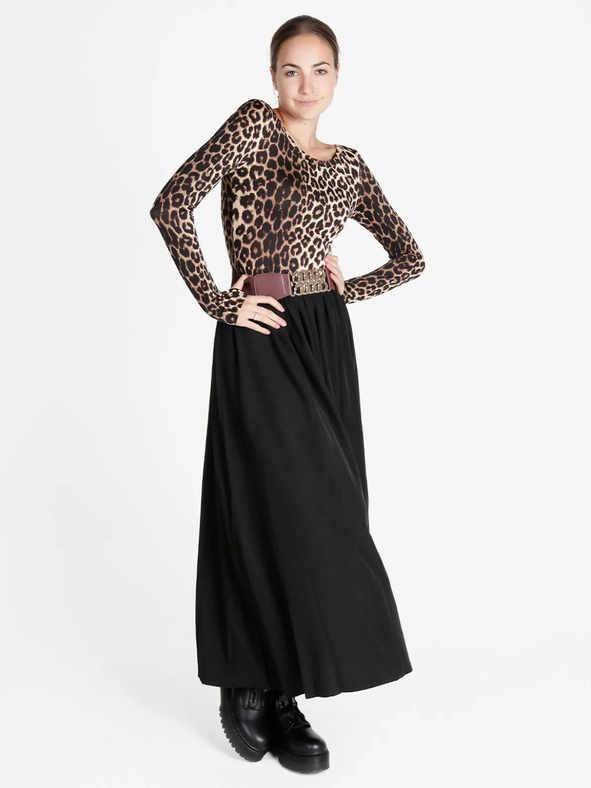 Lovery Abito lungo da donna a maniche lunghe