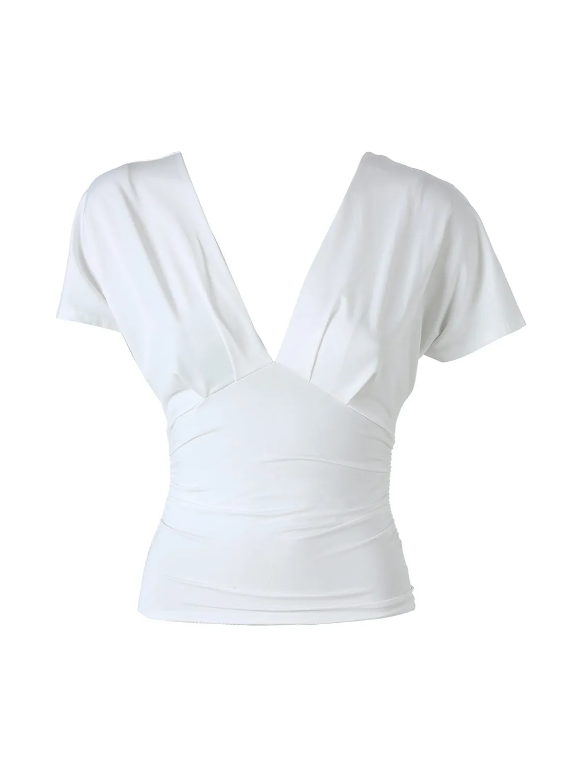 Lovery Top donna con scollo a V davanti e dietro con arricciature laterali - bianco