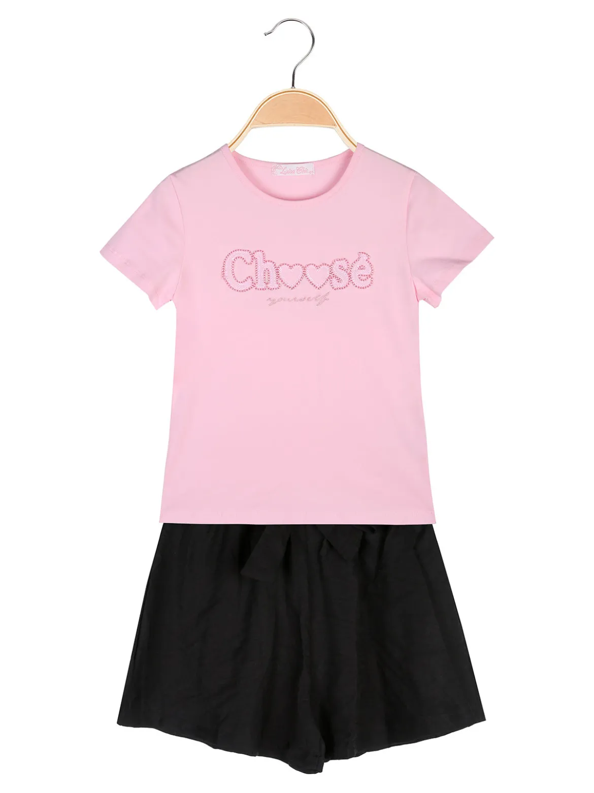 Luisa Chic Completo corto da bambina con t-shirt e shorts a vita alta