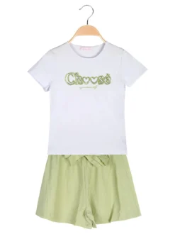 Luisa Chic Completo corto da bambina con t-shirt e shorts a vita alta