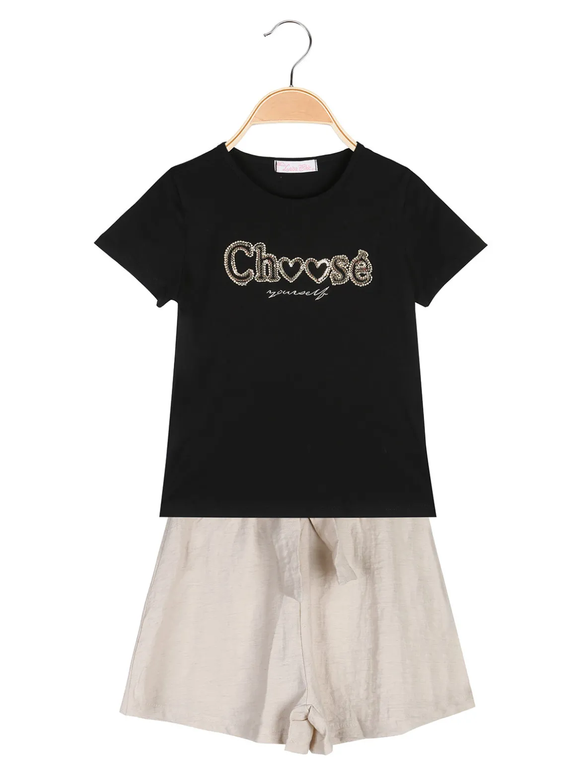 Luisa Chic Completo corto da bambina con t-shirt e shorts a vita alta