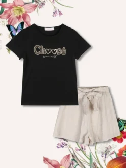 Luisa Chic Completo corto da bambina con t-shirt e shorts a vita alta