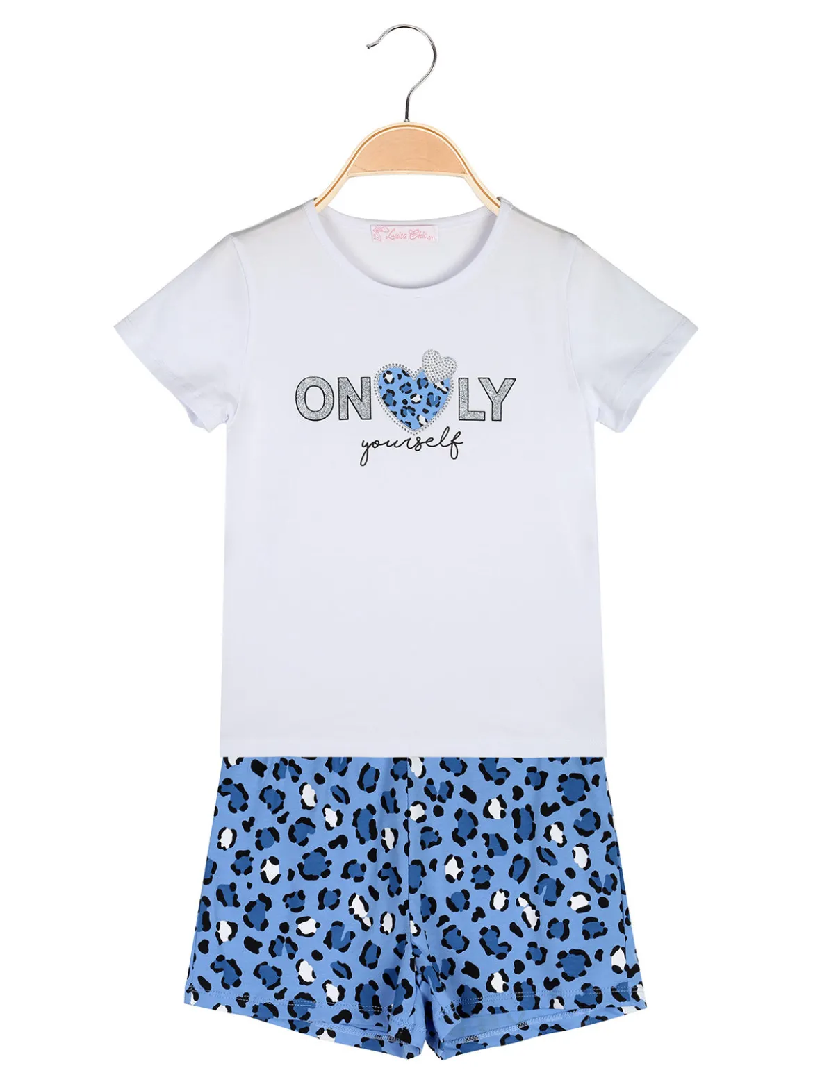 Luisa Chic Completo corto da bambina con t-shirt e shorts maculati