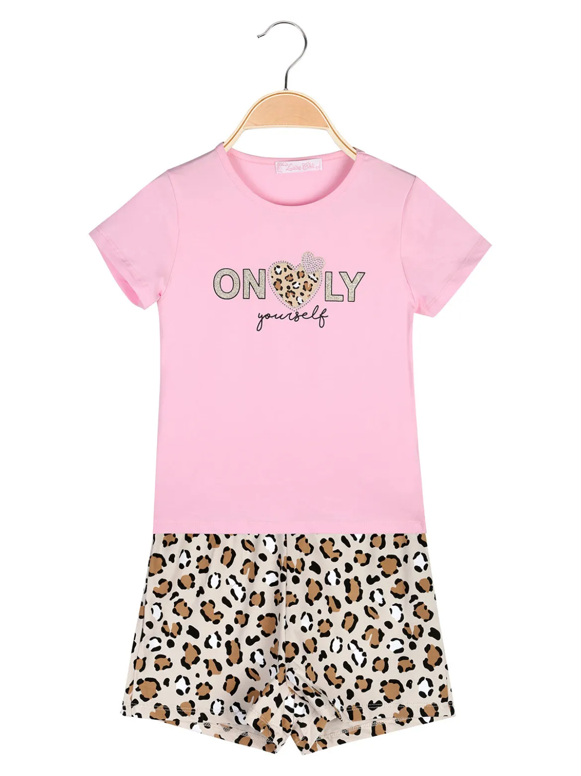 Luisa Chic Completo corto da bambina con t-shirt e shorts maculati