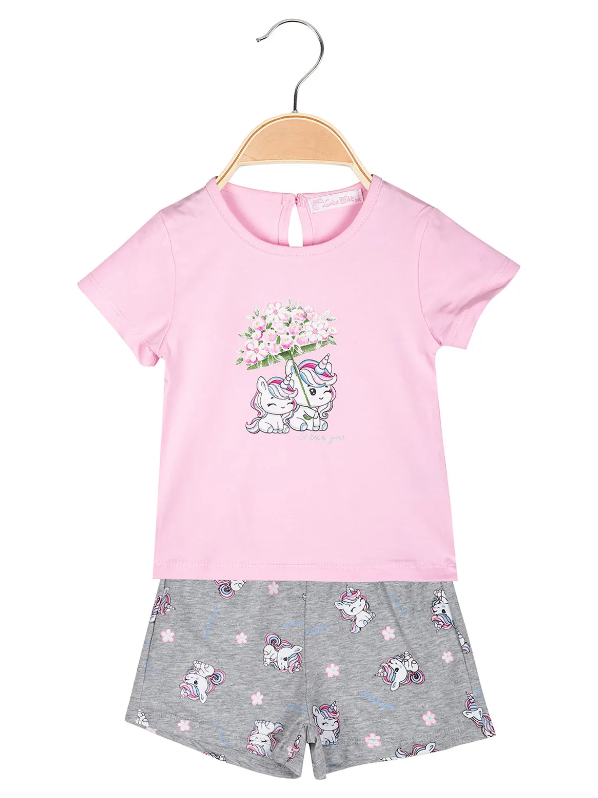 Luisa Chic Completo corto da neonata unicorno con t-shirt e shorts
