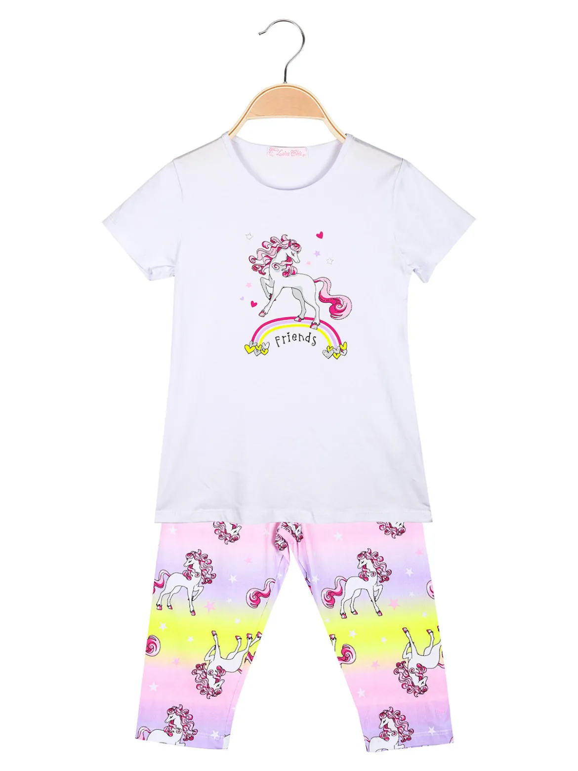 Luisa Chic Completo da bambina unicorno con t-shirt e pinocchietti