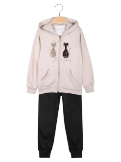 Luisa Chic Completo tuta 3 pezzi da bambina con cappuccio e zip - beige