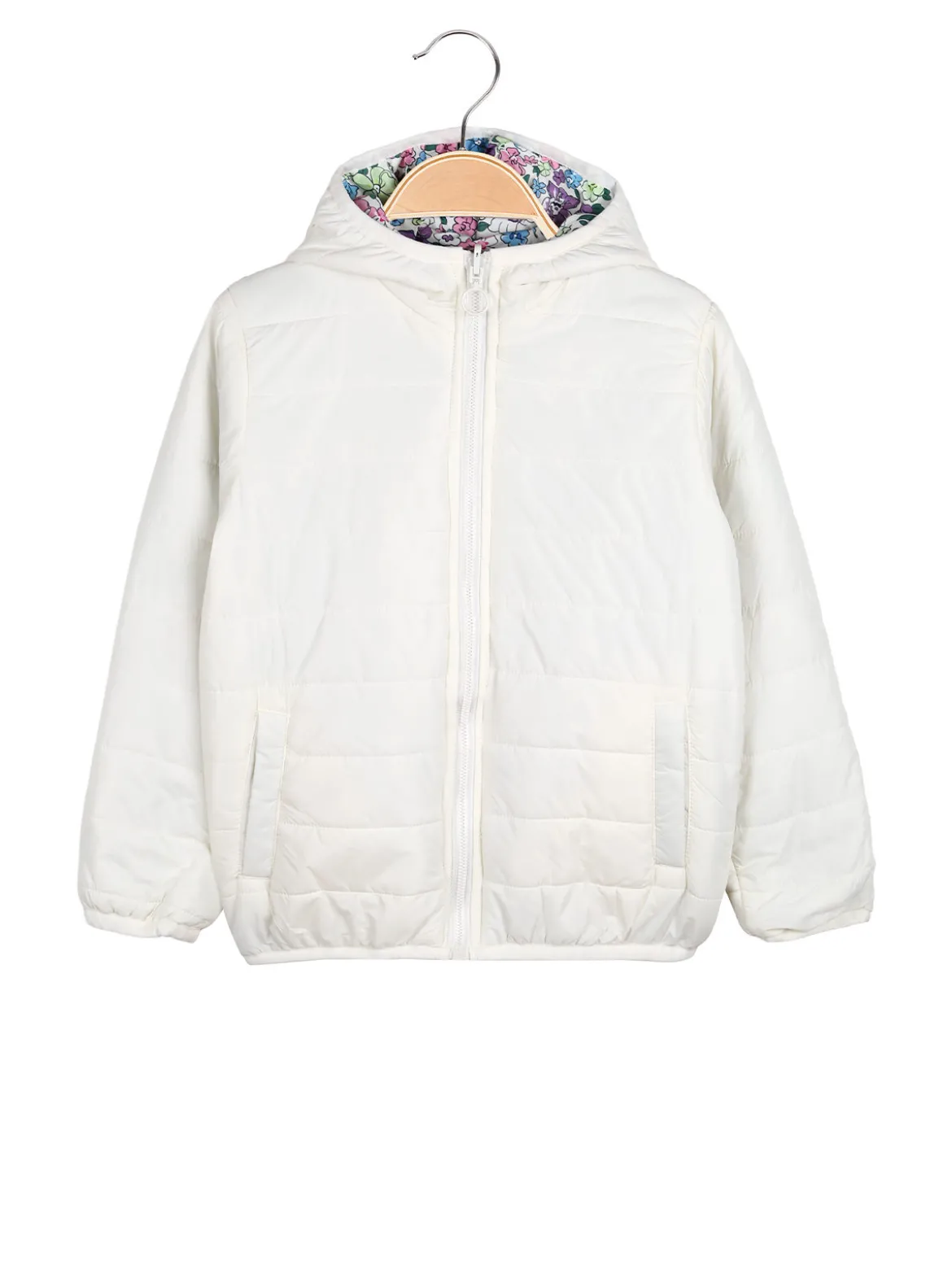 Luisa Chic Giubbino 100 grammi da bambina reversibile con cappuccio e zip - bianco