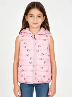 Luisa Chic Giubbino smanicato da bambina con cappuccio e zip - rosa