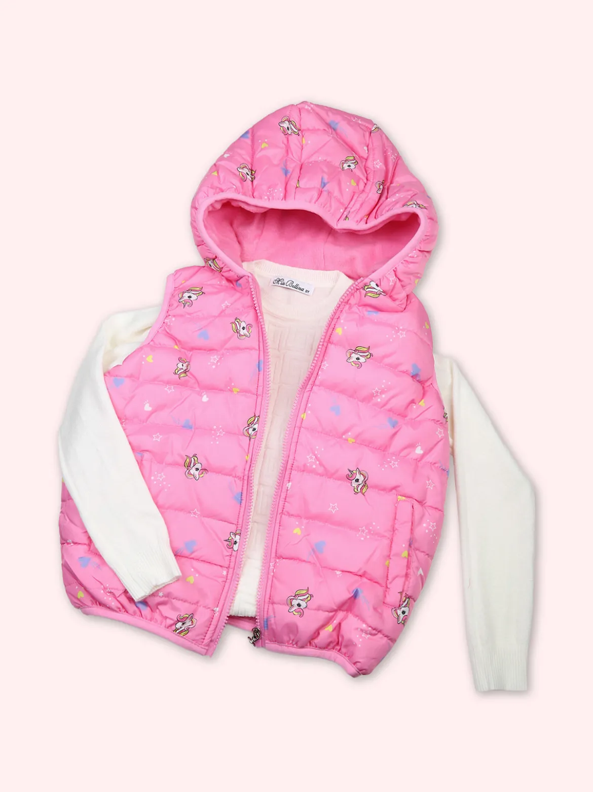 Luisa Chic Giubbino smanicato da bambina con cappuccio e zip - fucsia