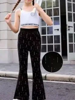 Luisa Chic Pantaloni da bambina a zampa con strass - nero