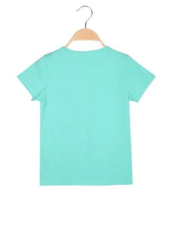 Luisa Chic T-shirt da bambina in cotone con toppa in macramè - acqua marina