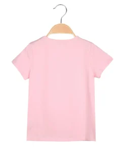 Luisa Chic T-shirt da bambina in cotone con toppa in macramè - rosa
