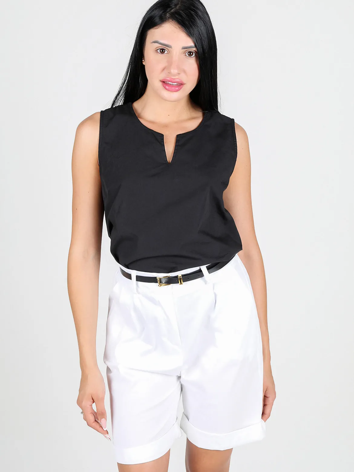 Lulu Firenze Top donna svasato in cotone con spacco dietro