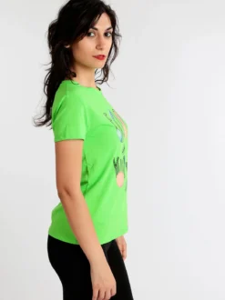 Lumina T-shirt girocollo con scritte e strass