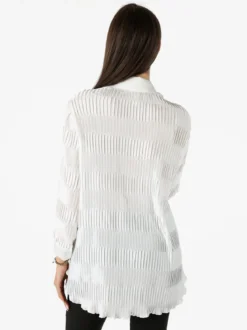 Luxesize Camicia plissettata da donna con maniche lunghe a palloncino - bianco