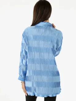 Luxesize Camicia plissettata da donna con maniche lunghe a palloncino - azzurro