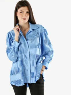 Luxesize Camicia plissettata da donna con maniche lunghe a palloncino - nero