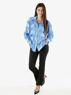 Luxesize Camicia plissettata da donna con maniche lunghe a palloncino - nero