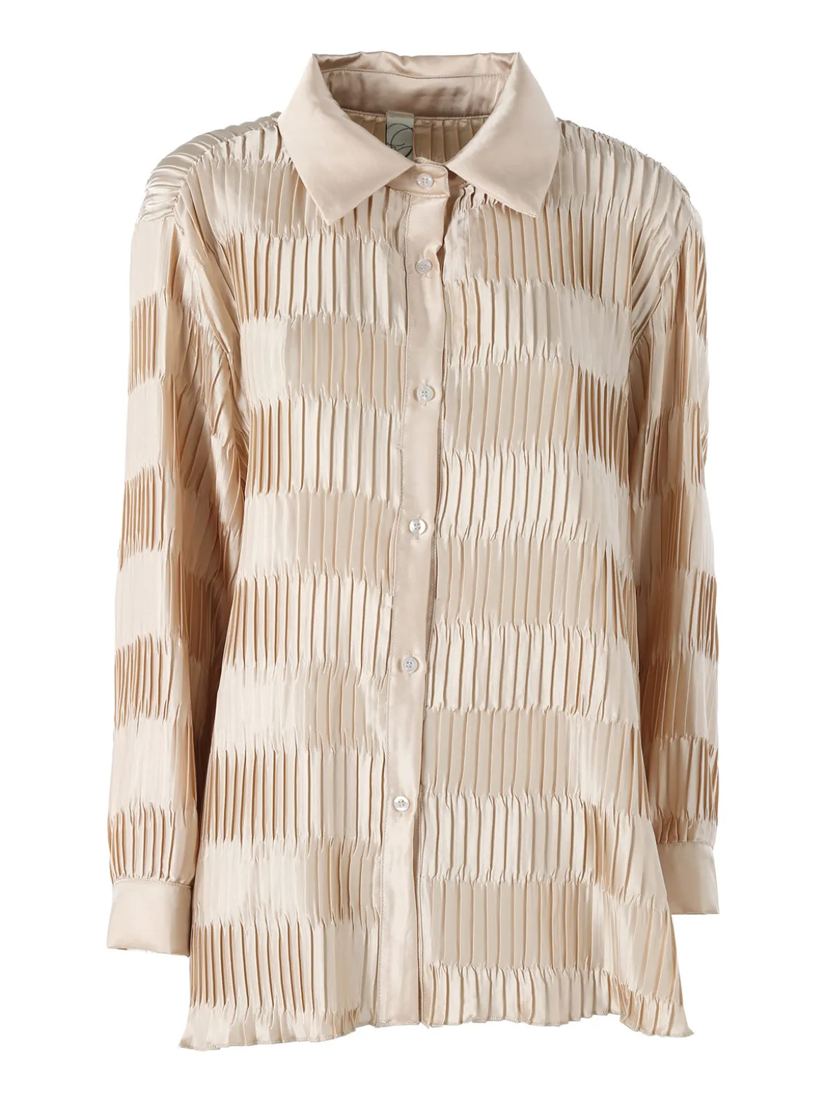 Luxesize Camicia plissettata da donna con maniche lunghe a palloncino - beige
