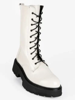 Made In Italy Anfibi in pelle lucida donna con suola carrarmato