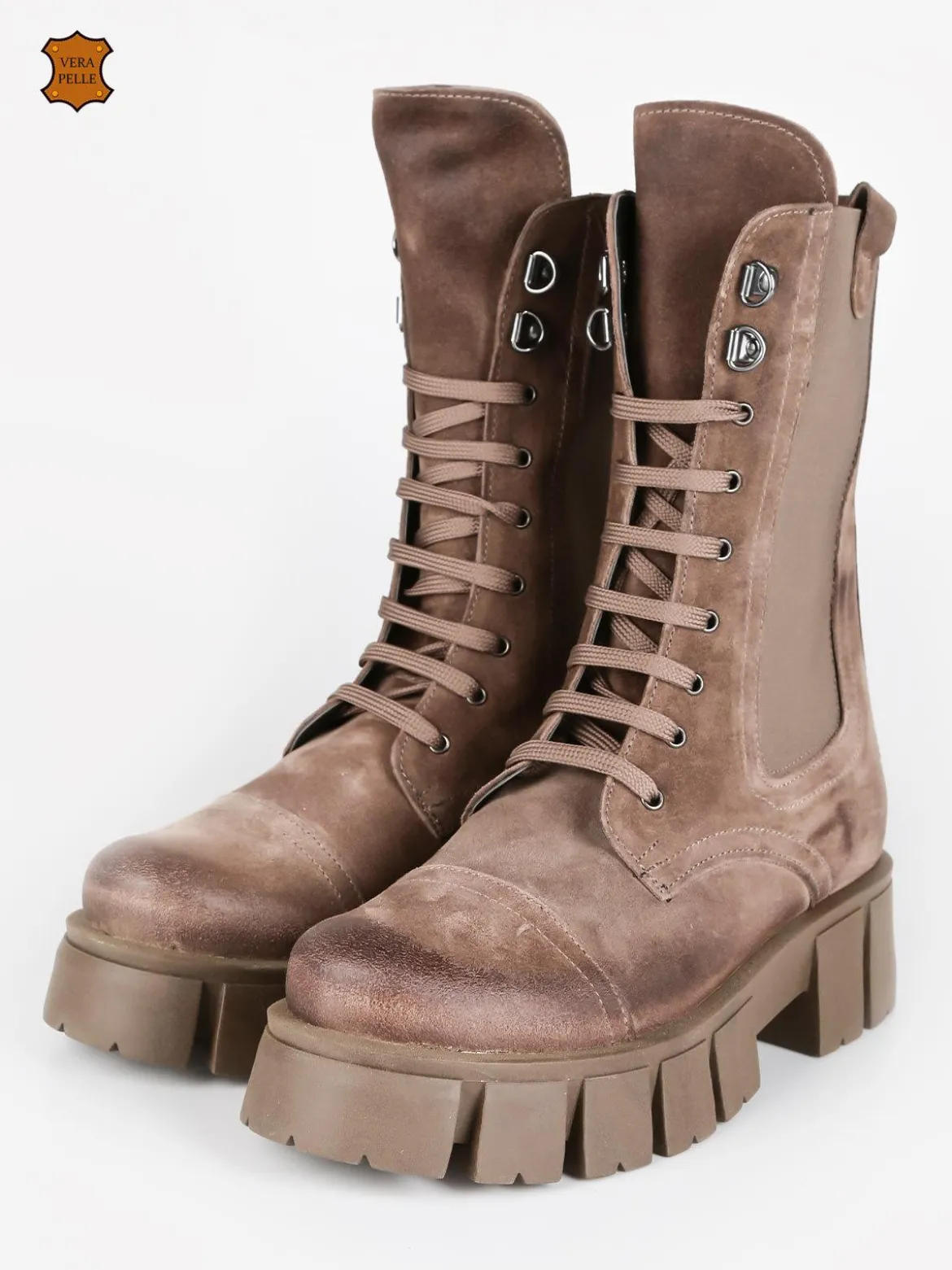 Made In Italy Anfibi in pelle scamosciata donna con suola carrarmato