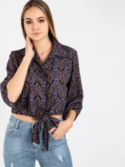 Made In Italy Camicetta donna cropped annodata con manica ampia a 3/4