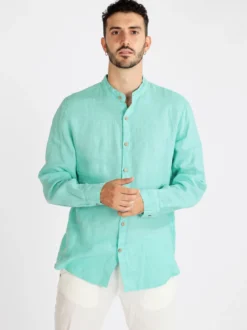 Made In Italy Camicia in lino da uomo alla coreana