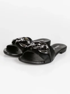Made In Italy Ciabatte in pelle con catena