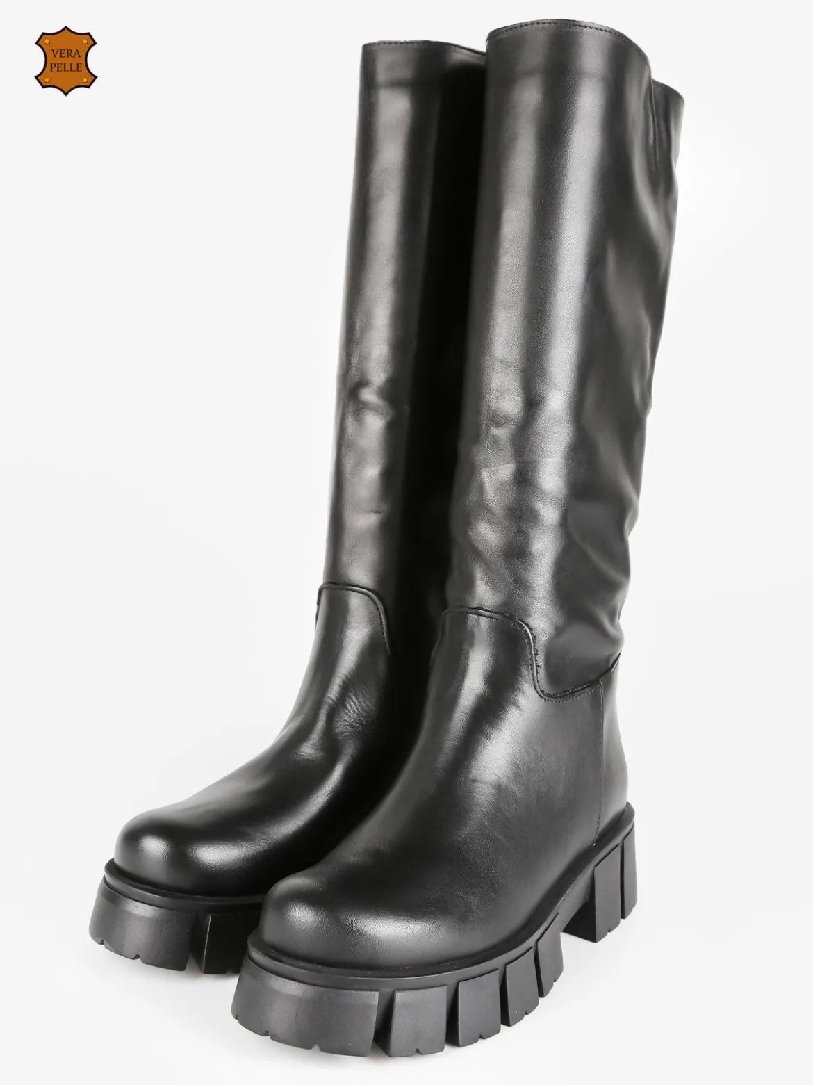 Made In Italy - Dolce Moda Stivali in pelle da donna con suola carrarmato
