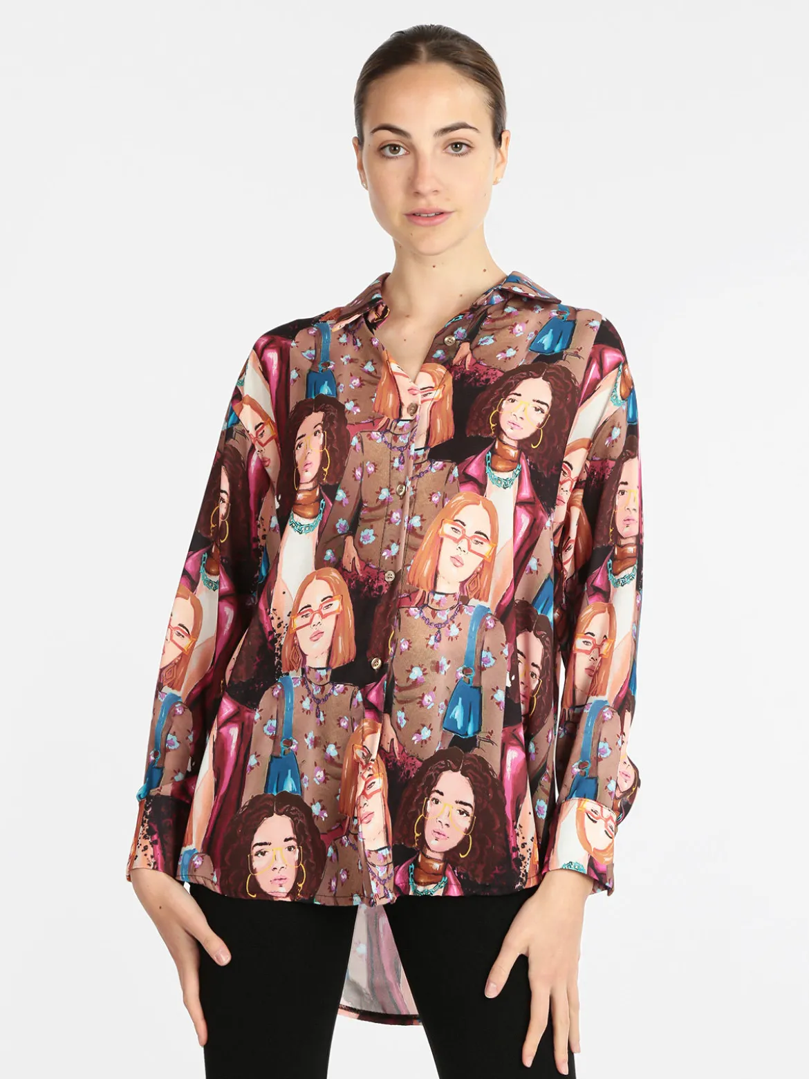 Made In Italy Maxi camicia da donna con stampe